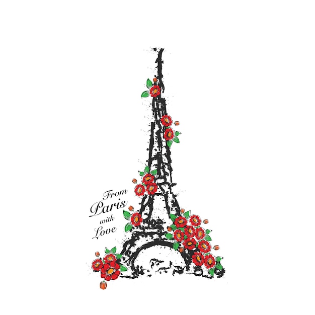 Tarjeta de flores de la torre de París Eifel