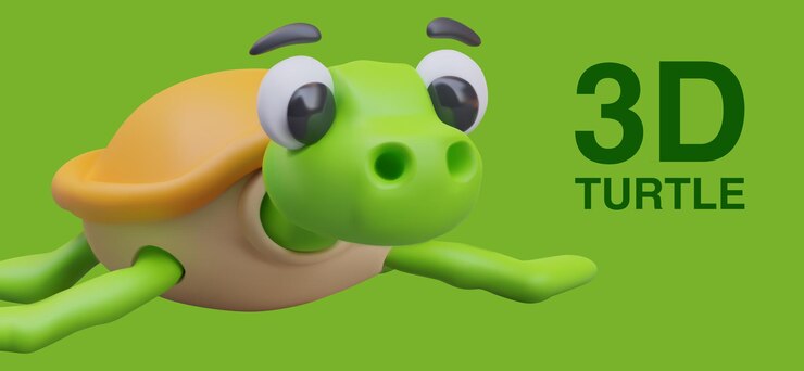 Vector tarjeta con fondo verde y lugar para el texto pequeña tortuga linda nadando