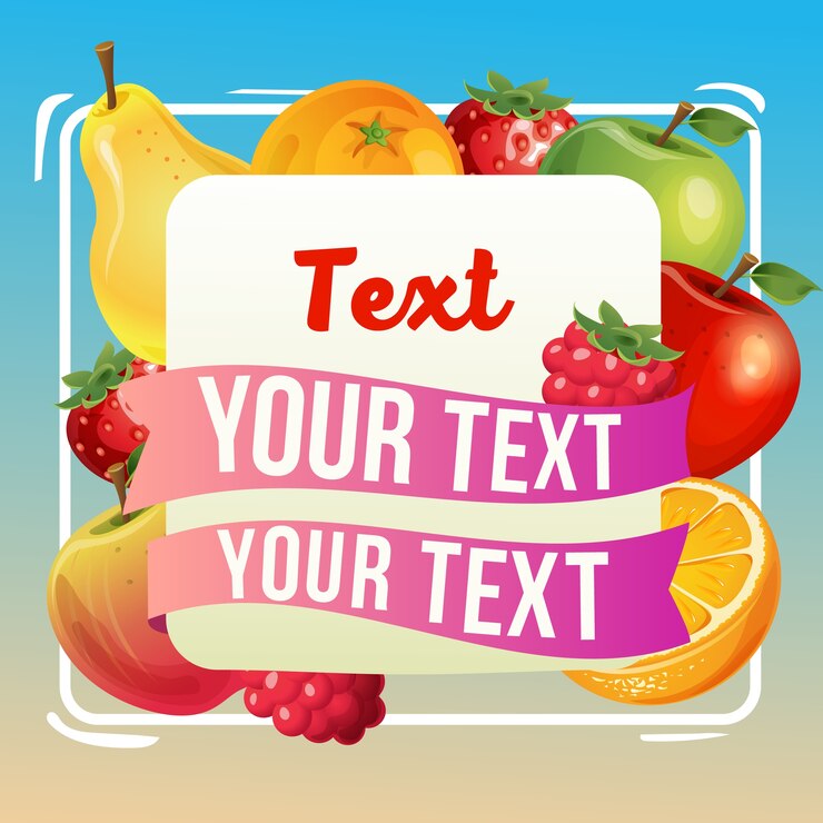tarjeta de fruta colorida con cinta para texto