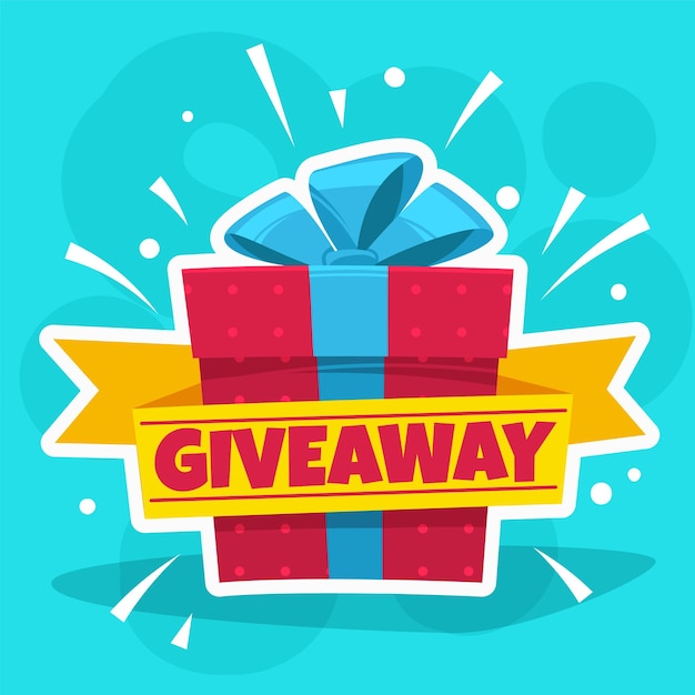 Tarjeta de ganador del sorteo Afiches de felicitación y promocionales Banner web con caja de regalos con premio Publicación en redes sociales o oferta en el sitio web Plantilla de promoción Ilustración vectorial plana aislada de dibujos animados