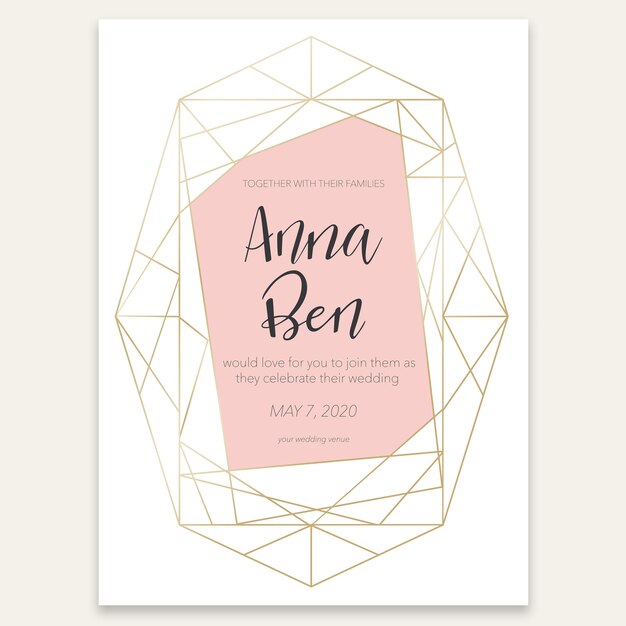 Tarjeta geométrica con invitación de boda