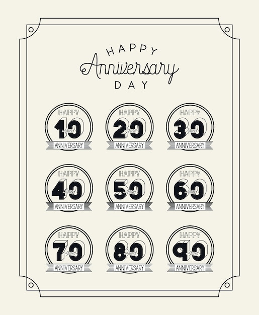 Tarjeta Happy Anniversary con décadas
