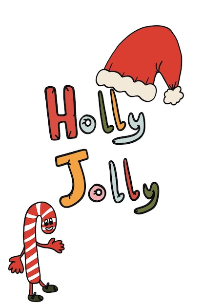 Tarjeta Holly Jolly Vibes, dulces navideños y sombrero.