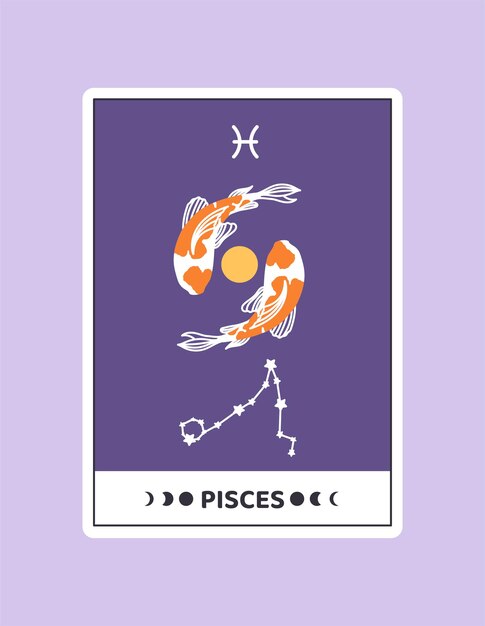Tarjeta de horóscopo con el concepto vectorial de Piscis