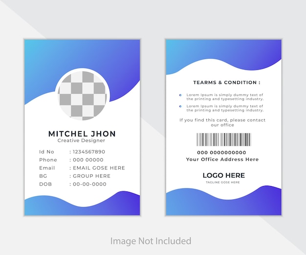Tarjeta de identidad moderna con color azul degradado
