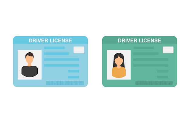Tarjeta de identificación de la licencia de conducir del automóvil Documento de identidad del vehículo de la licencia de conducir Sello de código de barras Tarjeta de identificación de plástico Ilustración vectorial en estilo plano