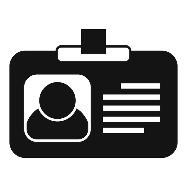 La tarjeta de identificación personal con foto y texto está colgada.
