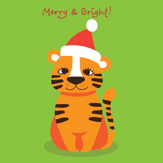 Tarjeta de ilustración vectorial del símbolo de Navidad del año tigre en estilo plano de dibujos animados