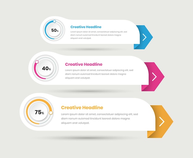 Vector tarjeta infográfica de presentación de la estrategia empresarial con gráfico circular representativo y porcentaje