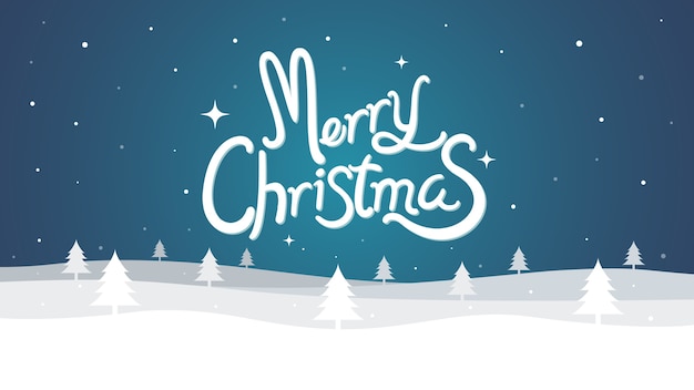 Tarjeta de inscripción de feliz Navidad con paisaje de invierno