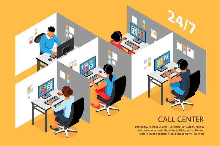 Vector tarjeta interior de call center isométrica