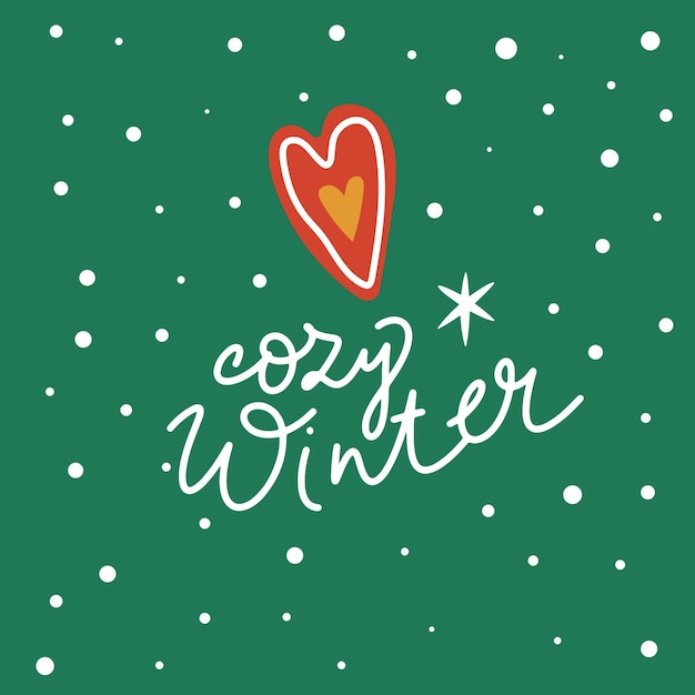 Tarjeta de invierno con corazón de galleta Hygge de Navidad Invierno acogedor Ilustración vectorial