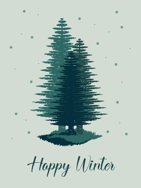 Tarjeta de invierno con pinos La tarjeta vertical es ideal para tarjetas, folletos, volantes y publicaciones publicitarias.