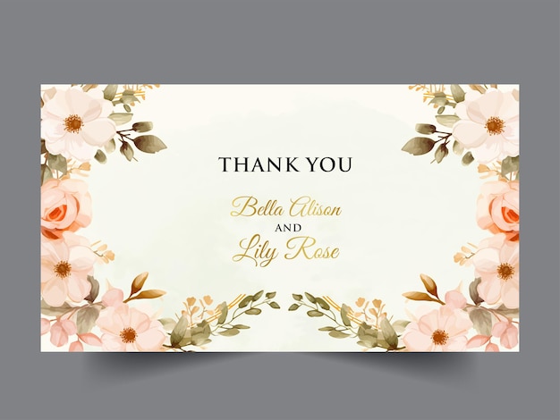 tarjeta de invitación de acuarela con elegantes flores y hojas