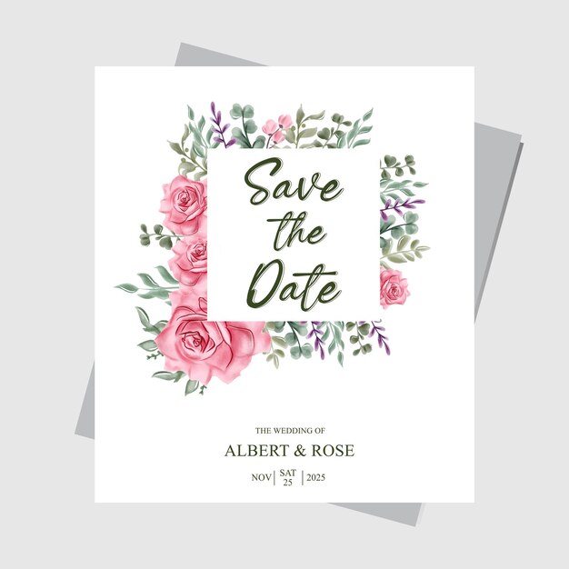 tarjeta de invitación de acuarela de rosa rosa