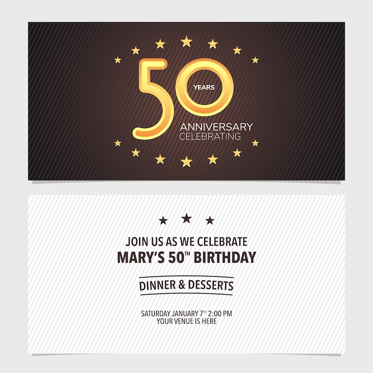 Tarjeta de invitación de aniversario de 50 años