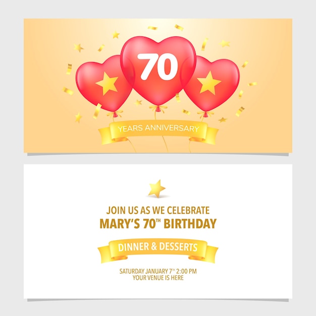 Tarjeta de invitación de aniversario de 70 años