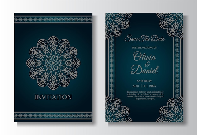 Tarjeta de invitación antigua decorada con adornos de mandala