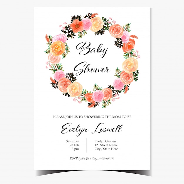 Tarjeta de invitación de baby shower con corona floral