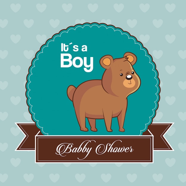 Tarjeta de invitación de baby shower es un niño con lindo oso