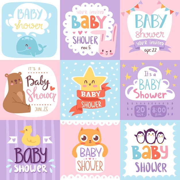 Vector tarjeta de invitación de baby shower con estampado