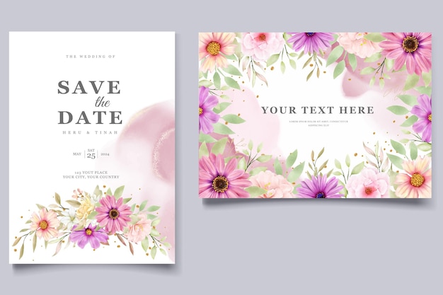 Vector tarjeta de invitación boda acuarela crisantemo