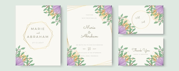 Tarjeta de invitación de boda acuarela elegante.