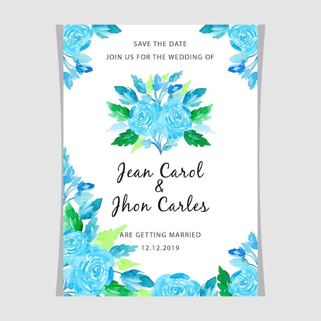 Vector tarjeta de invitación de boda acuarela floral azul verde