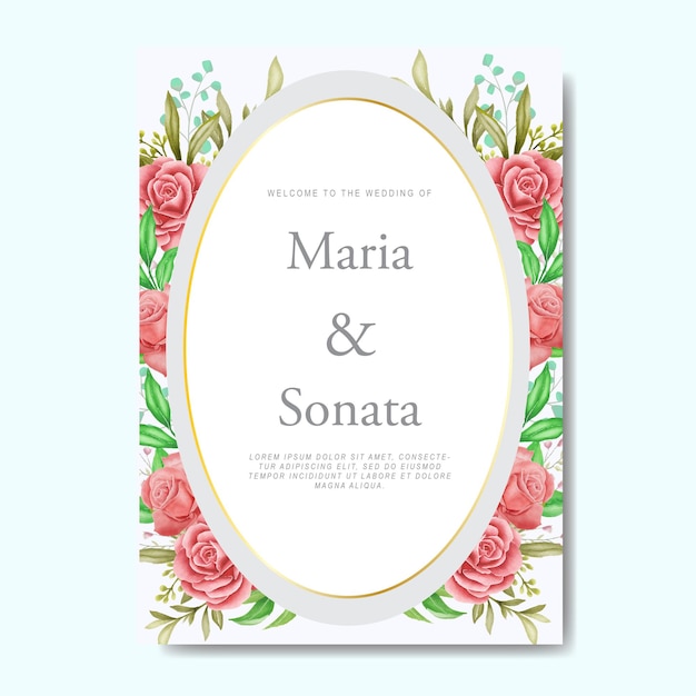 Vector tarjeta de invitación de boda acuarela floral y hojas