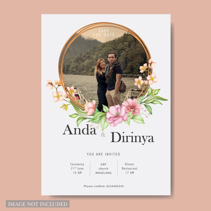 Tarjeta de invitación de boda acuarela floral y hojas