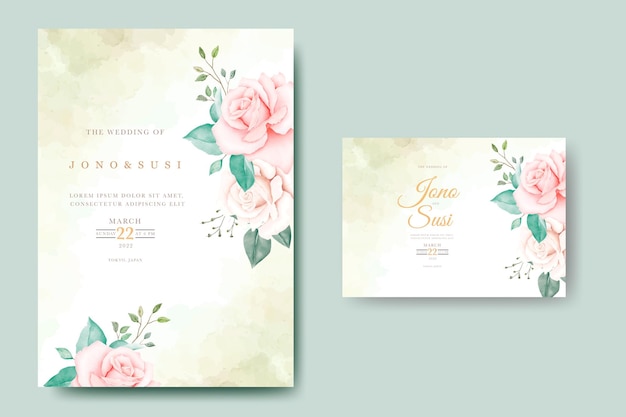 Tarjeta de invitación de boda con acuarela floral y hojas