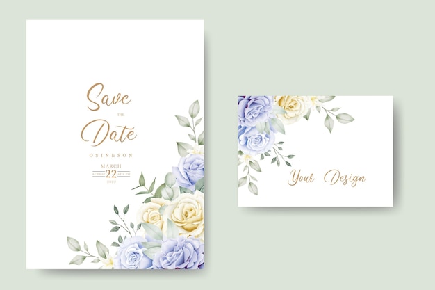 Tarjeta de invitación de boda acuarela floral y hojas