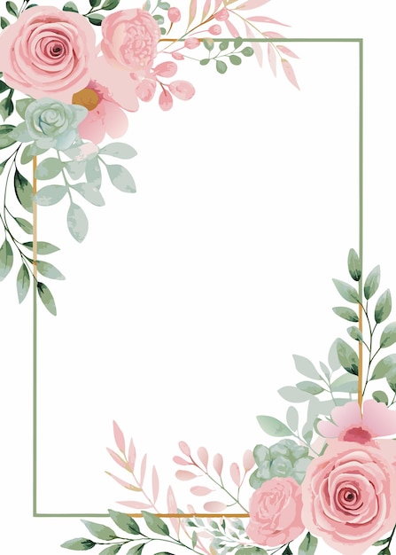Tarjeta de invitación de boda con acuarela floral sobre fondo blanco