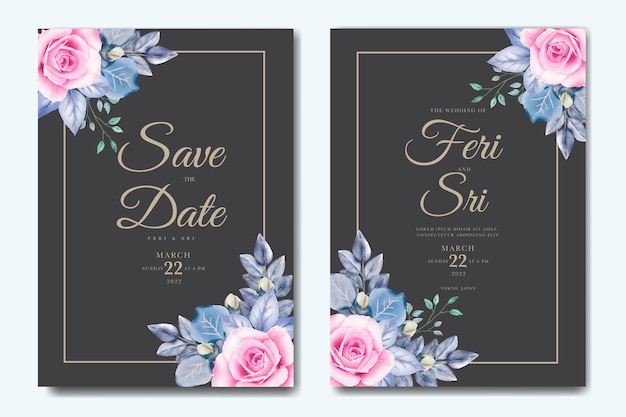 Tarjeta de invitación de boda con acuarela floral