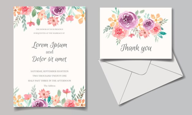 Vector tarjeta de invitación de boda acuarela floral