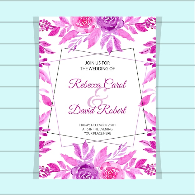 Vector tarjeta de invitación de boda con acuarela floral