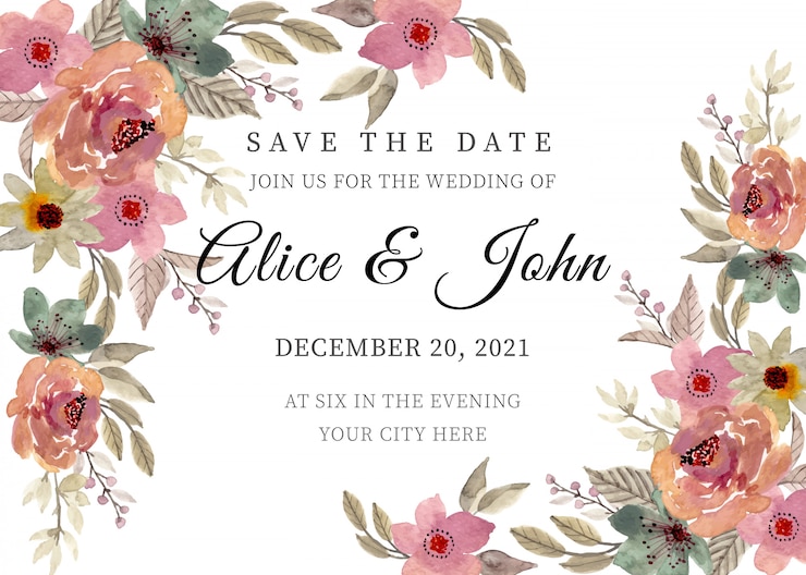 Vector tarjeta de invitación de boda con acuarela floral