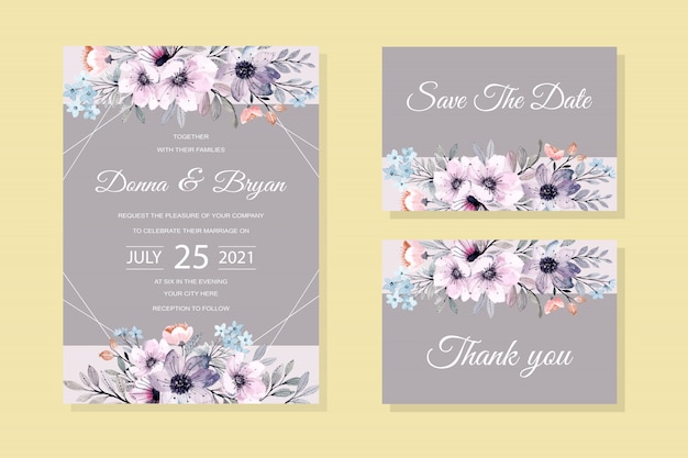 tarjeta de invitación de boda con acuarela floral