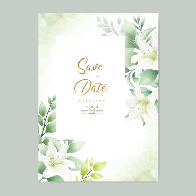 tarjeta de invitación de boda con acuarela de lirio de flores