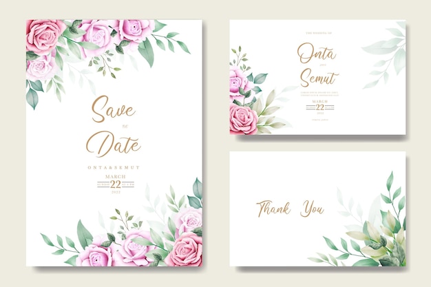 Tarjeta de invitación de boda con acuarela rosa floral