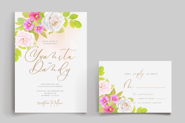 Tarjeta de invitación de boda de adorno floral