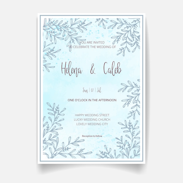 Tarjeta de invitación de boda, ahorre la fecha con acuarela, flores, hojas y ramas.