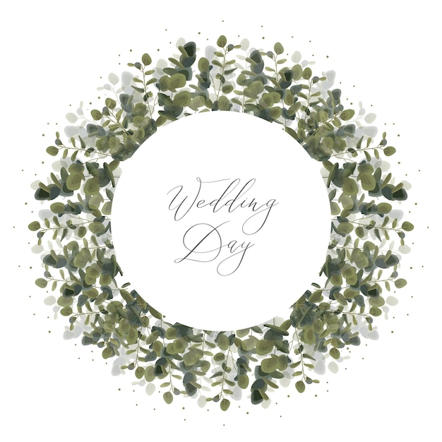 Tarjeta de invitación de boda con banner de hoja de eucalipto guardar la fecha