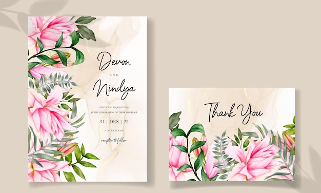 Tarjeta de invitación de boda con decoración floral de acuarela