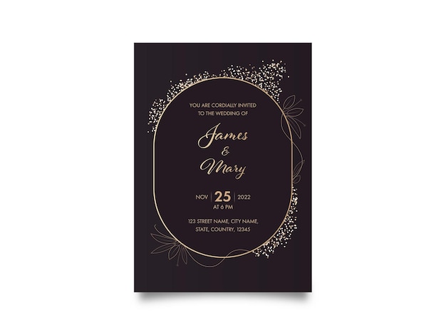 Tarjeta de invitación de boda con detalles del evento en color marrón.