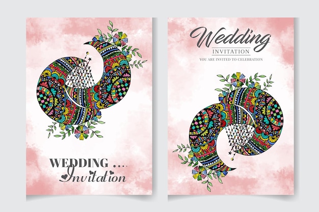 Vector tarjeta de invitación de boda dibujada a mano elegante diseño floral con flores hojas textura de arte natural