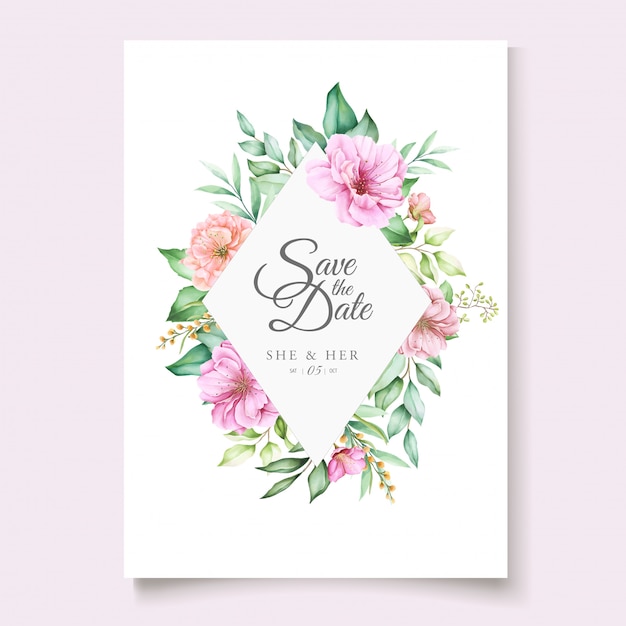 Tarjeta de invitación de boda con diseño floral de flor de cerezo