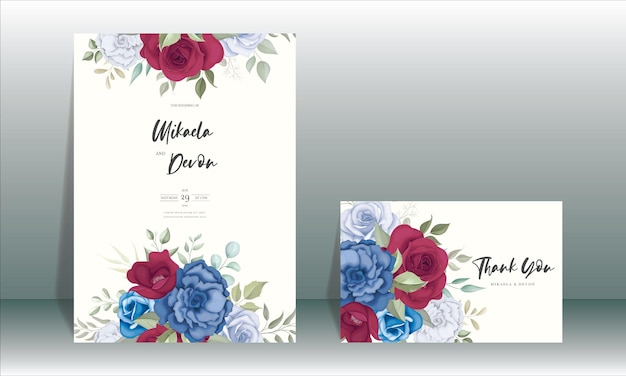 Tarjeta de invitación de boda de diseño floral con hermosa decoración de flores