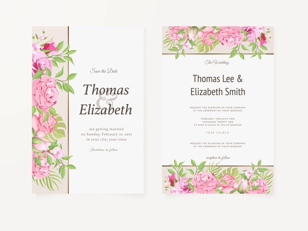 tarjeta de invitación de boda diseño de plantilla floral de verano