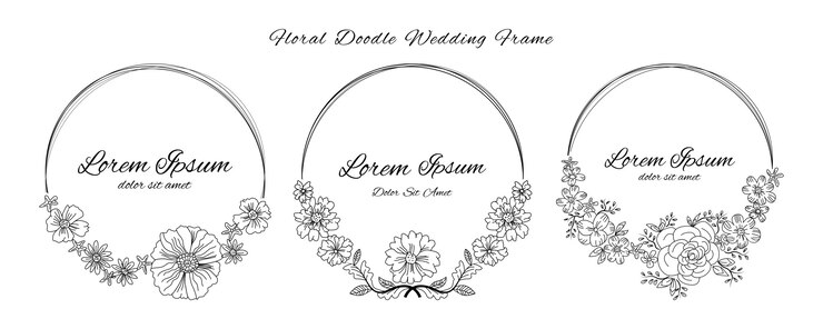 Tarjeta de invitación de boda con doodle bosquejo esquema floral y flor plantilla de estilo de diseño ornamental